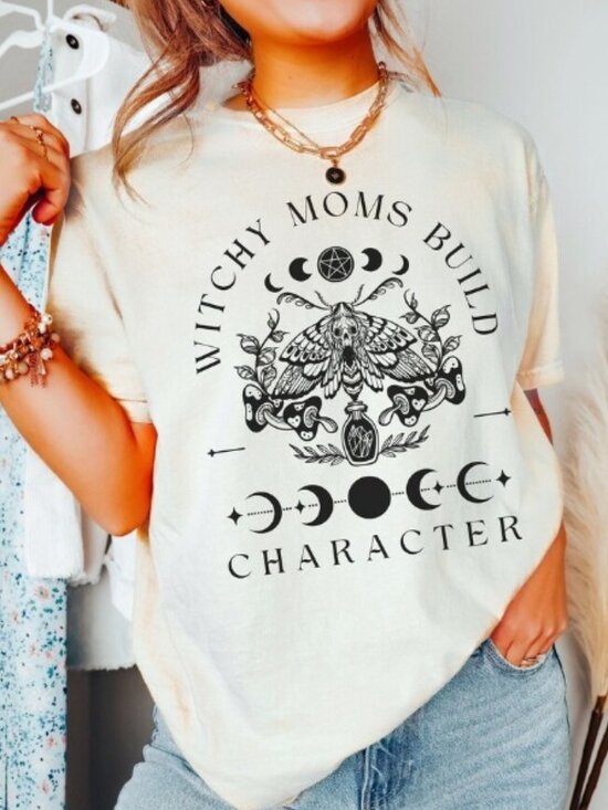 Tops - Witchy Moms Moth Moon Phase T-Shirt, Goth Mama Gift